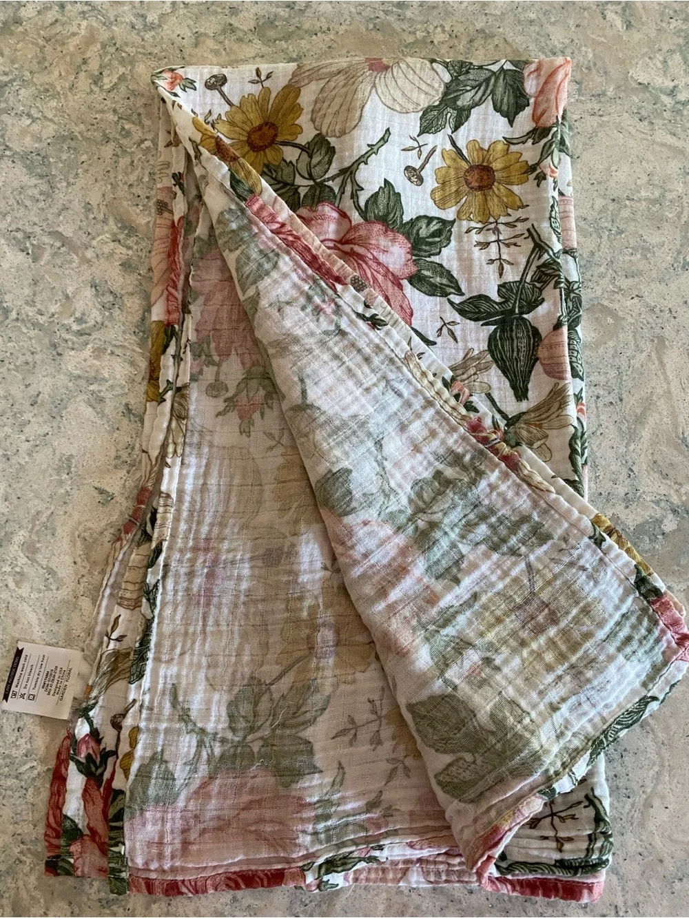 Mini Scout Floral Cotton Muslin Throw - Pink, Yellow & Green